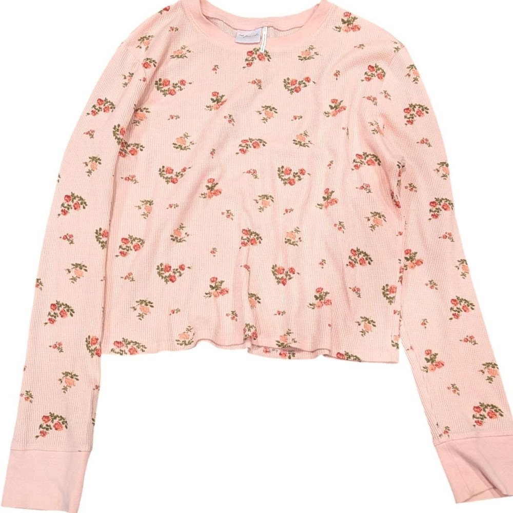 URBAN OUTFITTERS Out From Under Pink Floral‎ Rose Waffle Thermal Top XL Cotton - Picture 3 of 10